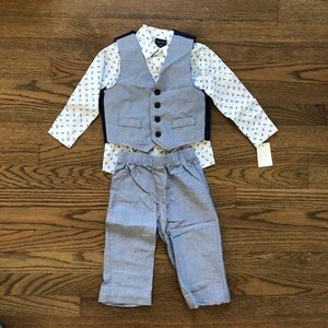 Nautica chambray vest, pants w printed shirt, 24M